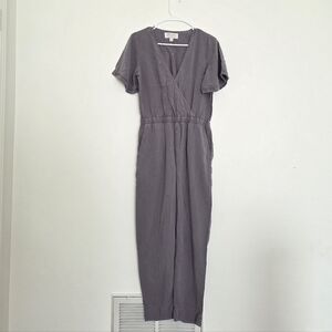 Anthropologie Cloth & Stone Gray Chambray Jumpsuit Flutter Sleeves Size XSP